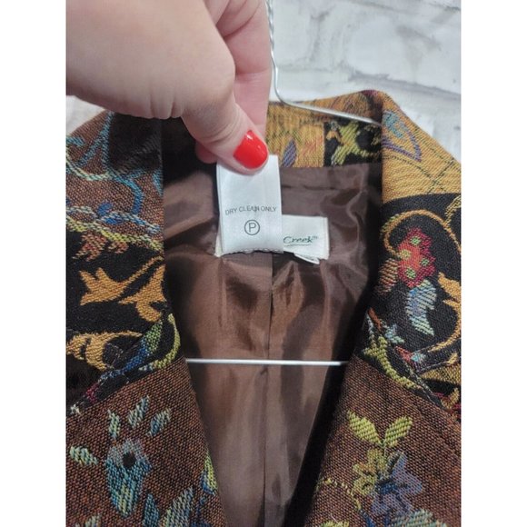 Coldwater Creek PMD Autumn Color Tapestry Brown Velvet Cuff 2 Button Blazer‎ - Picture 6 of 13